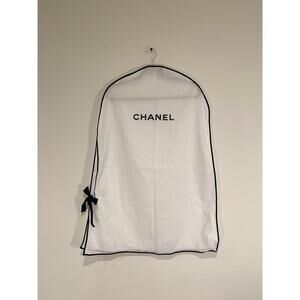 Chanel White Garment Bag with Black Trim and Bow Detail